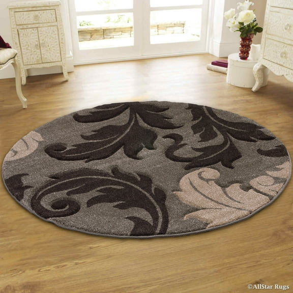 Allstar Fume Round Modern Geometric flowers design Area Rug (5' 5" x 5' 5")