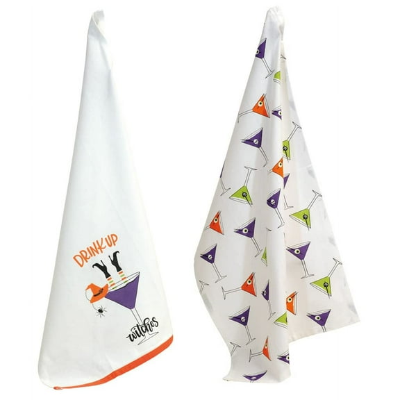 Boston International Halloween Cotton Kitchen Tea Towels, 28 x 18-Inches, Martini Witches