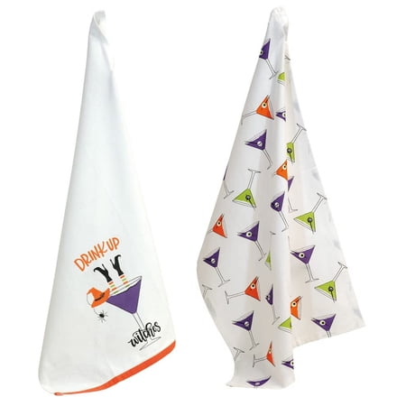 Boston International Halloween Cotton Kitchen Tea Towels 28 x 18-Inches Martini Witches