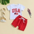 thumbnail image 2 of ASEIDFNSA Toddler Boys Red White Blue Outfit Set with Graphic Tee and Elastic Waist Bottoms (White,18-24 Months), 2 of 3