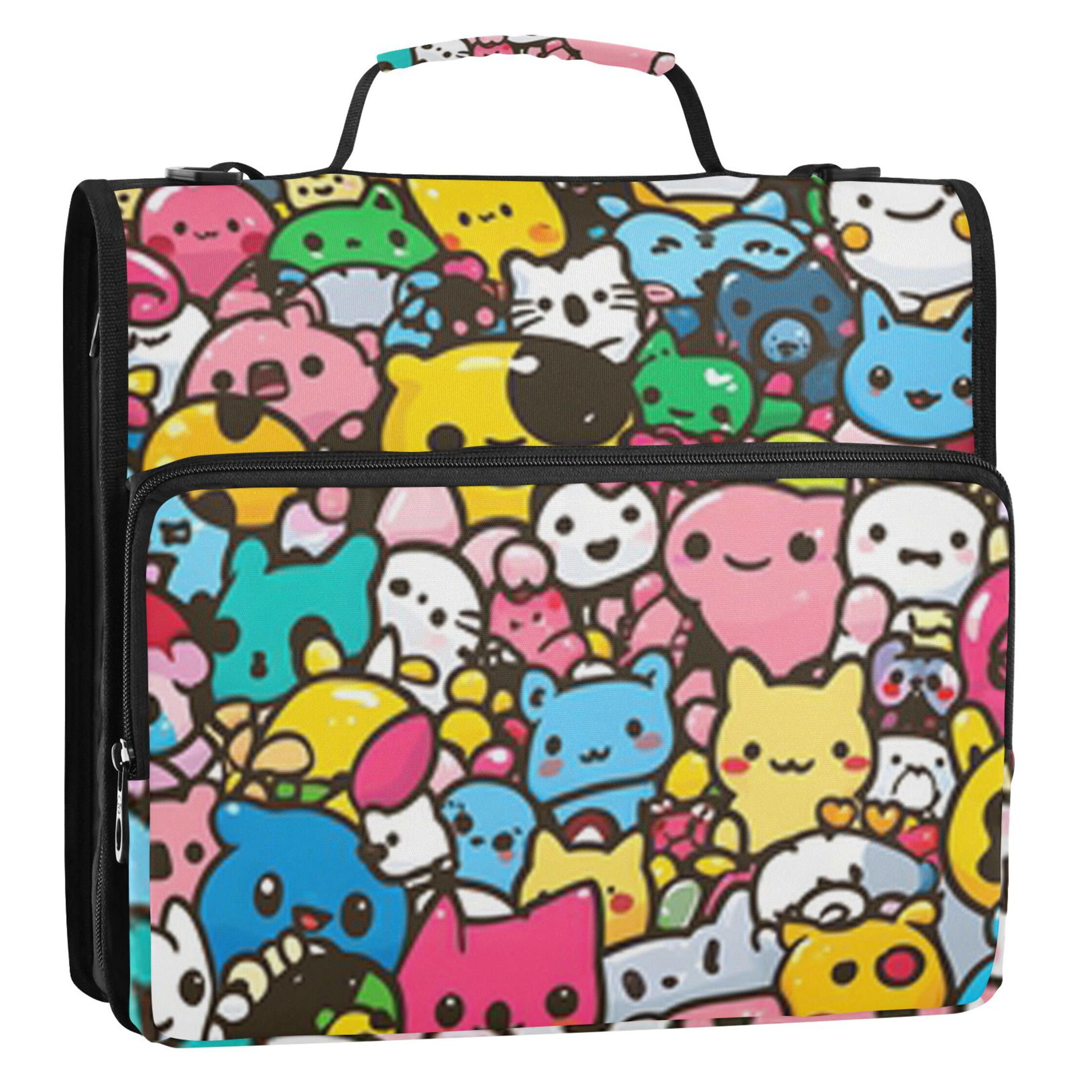 Zipper Binder Cute Cartoon Characters 1.5 Inch Binder Folder Bag with Shoulder Strap and Handle