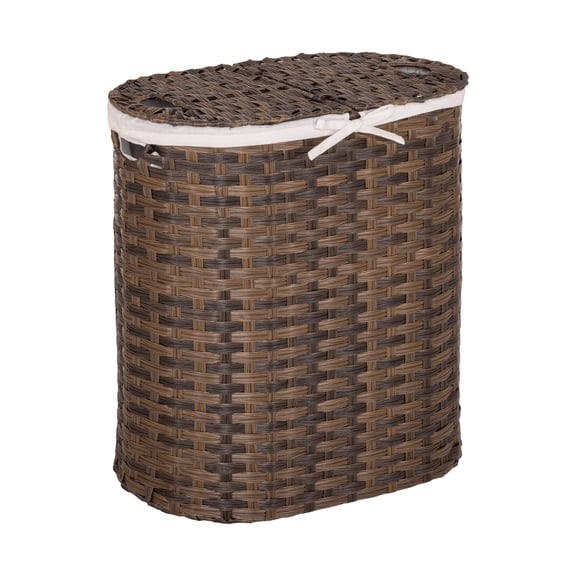 Seville Classics Hand-Woven Oval Double Laundry Hamper /w Liner, Mocha