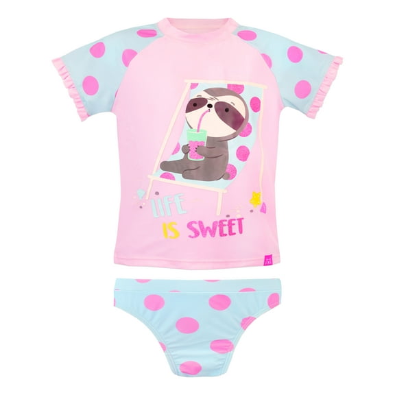 Harry Bear Girls Sloth Life Is Sweet Short Sleeve Swim Set Sizes 6-14