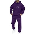 thumbnail image 3 of VBTAPA Men's Valentines Day Tracksuit 2 Piece Casual Sweatsuit Heart Beat Printed Hooded Sweatshirt with Drawstring Sweatpants Jogging Matching Sets with Pockets on Sale Purple XXL, 3 of 6