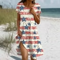 thumbnail image 2 of Women's 4th of July Patriotic Dress, Women Independence Day Theme Round Neck American Flag Print Sundress, Short Sleeve Loose Fit Casual Dress with Pockets,Wine S, 2 of 5
