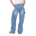 thumbnail image 4 of Forever 21 Women's Blue Barrel-Leg Cargo Jeans, Wide Barrel Silhouette for Everyday Casual Wear, Size 12, 4 of 6