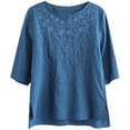 thumbnail image 1 of TaTaai Women's Casual Loose Linen Embroidered Crew Neck Three Quarter Sleeve Tops Vintage Stylish Soft Blouses for Spring Daily Office Dating Wear Gift, 1 of 7