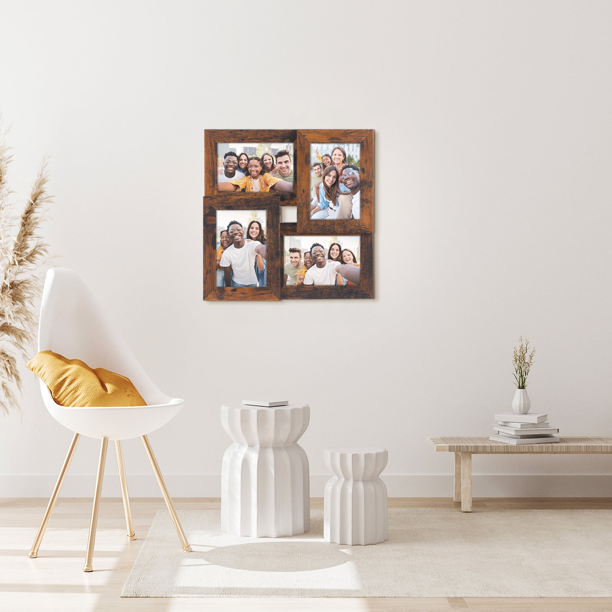 Unique Bargains Family Photo Frame Set of 4 Brown Wood Color 12.6