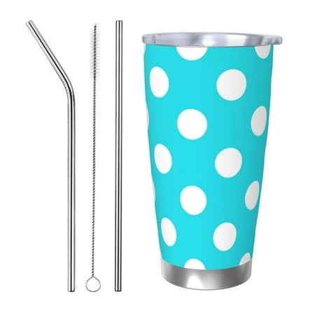 

Zeuib Aqua And White Polka Dot Printed 20oz Stainless Steel Insulated Car Cup Stainless Steel Thermal Cup Vacuum Insulated Leak-proof Travel Mug Cup-Straw Three-piece Set
