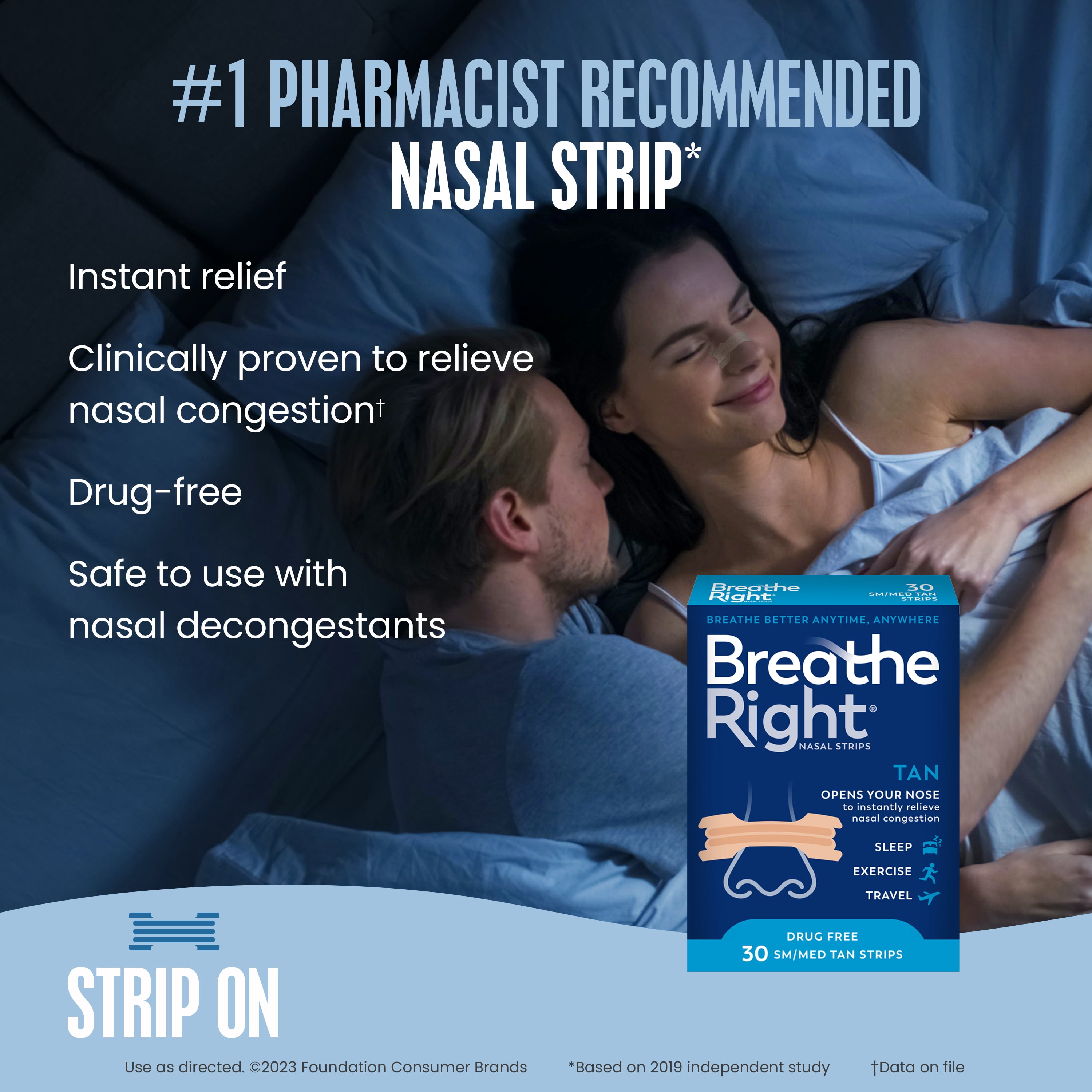 (6 pack) Breathe Right Original Nasal Strips, Tan, Small/Medium, 30 Count