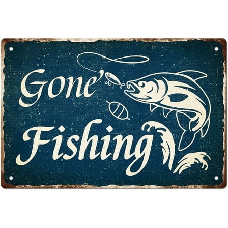 Gone Fishing Tin Signs Funny Fish Metal Tin Sign Poster Vintage Art Decor for Home Livingroom Farmhouse Garage Coffee Bar Man Cave Plaque Wall Decoration Gifts