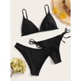 thumbnail image 2 of Traje de baño de 3 piezas para mujer, conjunto de bikini con nudo lateral Negro - XS Negro - XS Xishao ropa, 2 of 2