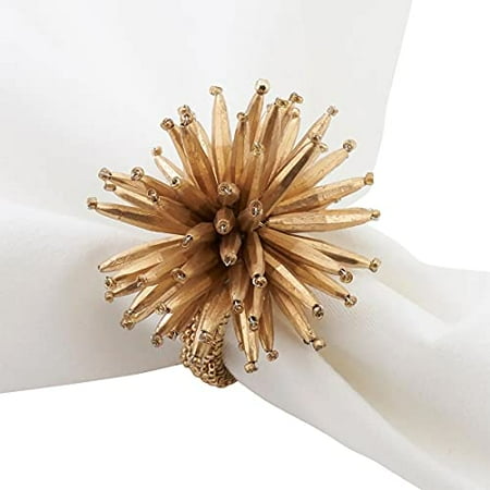 

Fennco Styles Hand Beaded Bouquet Design Napkin Rings Set of 4 - Gold Decorative Napkin Holders for Home Dining Room Banquet Family Gathering Holiday and Special Occasion