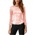 thumbnail image 7 of Olyvenn Womens Ruffle 3/4 Sleeve Tops Lightweight Sparkly Elegant Dressy Blouses Sexy Double Layers Cute Mesh Tunic Shirts Pink L, 7 of 7