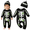 thumbnail image 5 of Wonitaaizi Newborn Baby Boy Halloween Romper Skeleton Jumpsuit Outfit Skull Clothes with Hat(6-9 Months,Black), 5 of 7