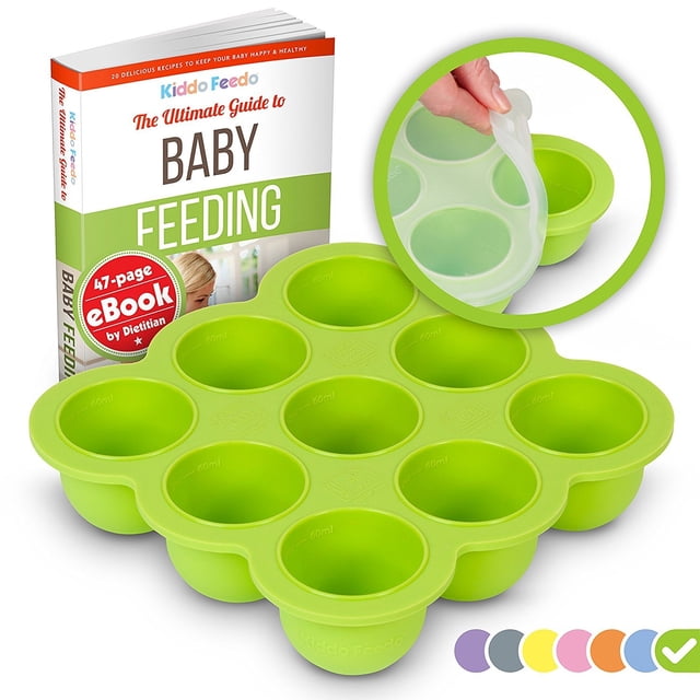 Contenedor de almacenamiento de alimentos para bebés Kiddo Feedo bandeja de congelador con tapa de silicona verde