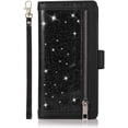 thumbnail image 6 of Wallet Case for Samsung Galaxy S22 Ultra 5G, Magnetic Handbag Zipper Pocket PU Leather Flip with 9 Card Slots and Wrist Strap Folio TPU Inner Stand Case - Black, 6 of 15