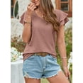 thumbnail image 3 of TEMOFON Summer Shirts for Women Summer Short Sleeves Casual Blouses Fashion V Neck Ruffle Sleeves Pink Cute T Shirts for Women Size XL, 3 of 5