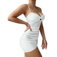 thumbnail image 4 of JSGEK Women Thin Strap Ruched Bodycon Mini Dress Sweetheart Neckline Lingerie for Special Occasions White XL, 4 of 6