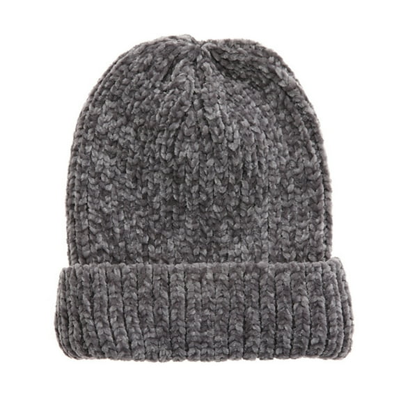 Beanie Hats for Men and Women Thick Winter Hats Warm Stocking Solid Color Light Panel Chenille Wool Hat - Gray