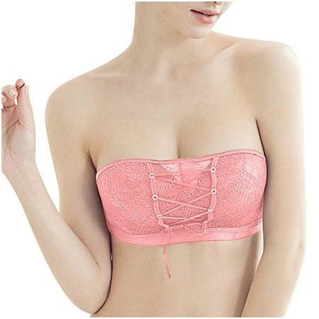Clearance!Uooqdmx Bras for Women Strapless Bra Solid Lace Strapless Stealth Bra Wire Bra Bandage Brassiere Underwear Bralettes for Women Pink 5XL