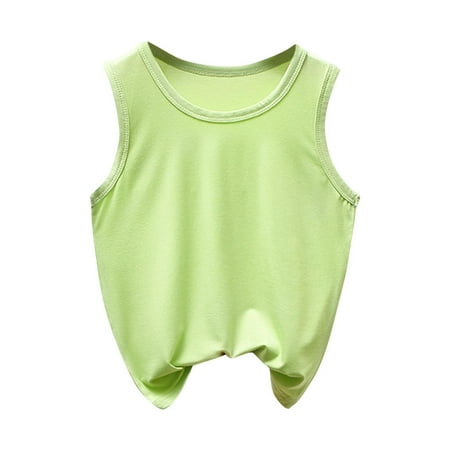 Efsteb Girls Tank Tops Summer Fashion Boys Tank Tops Casual Round Neck Sleeveless Top Solid Color Loose Shirts (Green 7 Years)
