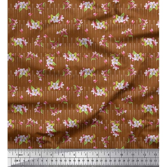 Soimoi Cotton Cambric Fabric Dot,Leaves & Periwinkle Floral Decor Fabric Printed Yard 56 Inch Wide