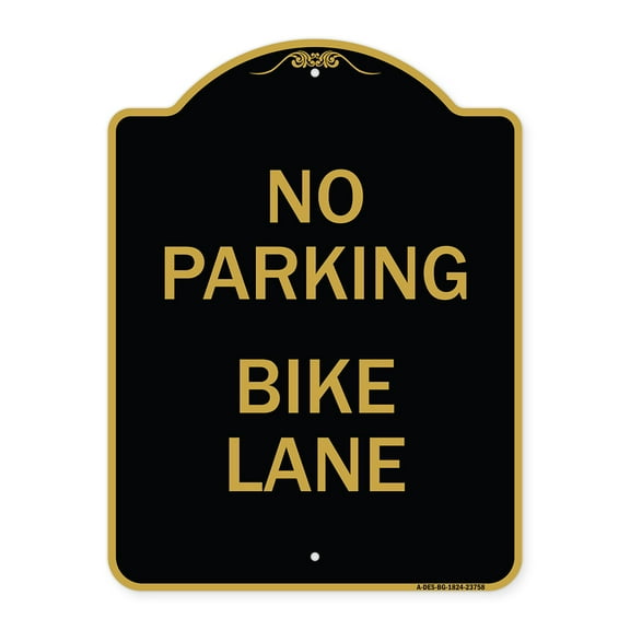 SignMission A-DES-BG-1824-23758 18 x 24 in. Designer Series Sign - No Parking Bike Lane, Black & Gold