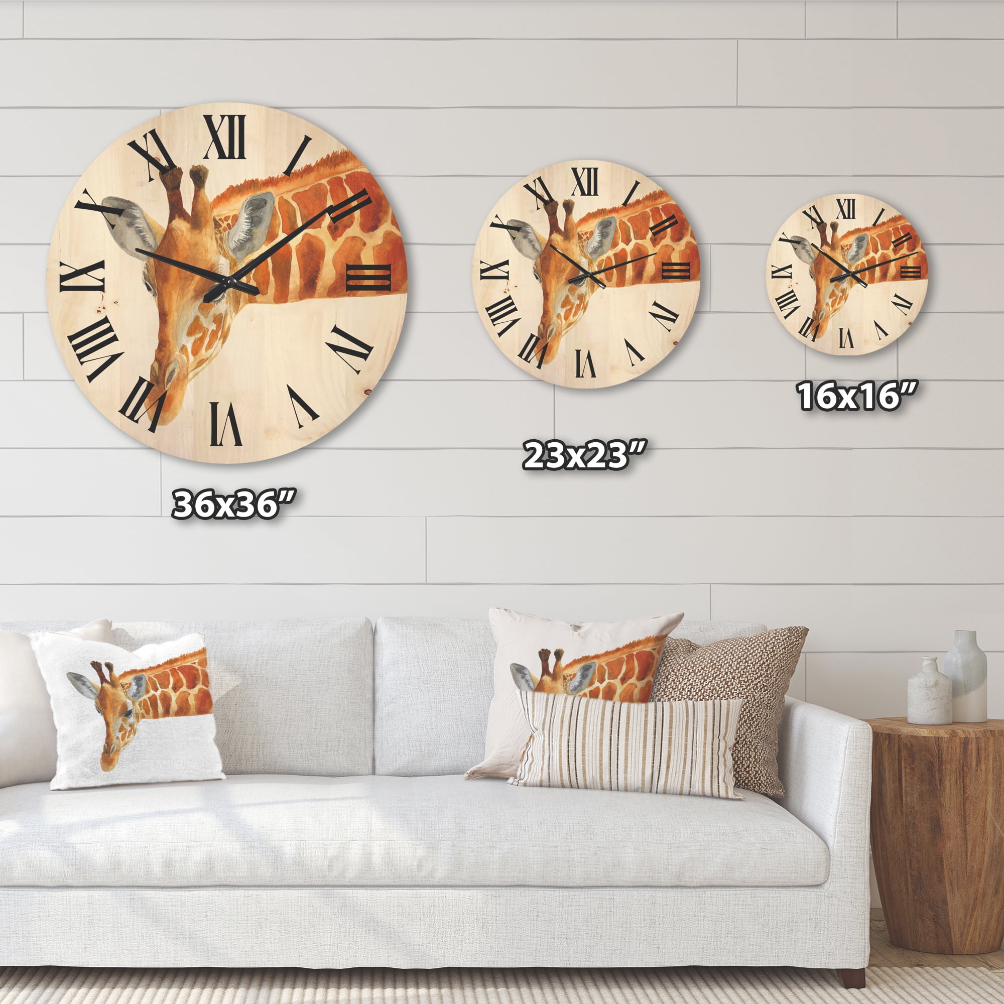 Designart 'Close Up Portrait of A Giraffe IX' Farmhouse Wood Wall Clock