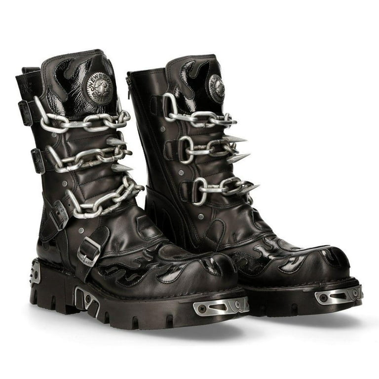 New Rock 727-S1 Black Spiked Gothic Mid Calf Boots 40 - Walmart.com