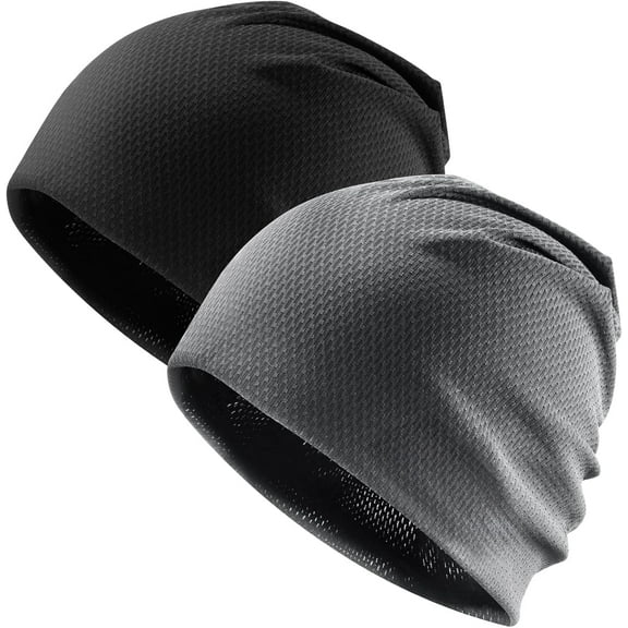 2 Pack Cooling Skull Caps for Men Women - Sweat Wicking Stretchy Cycling Caps, Sports Running Hats, Helmet Liner