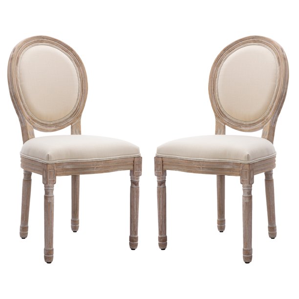 KCC French Dining Chair Set of 2 Upholstered Fabric Side Chair Beige