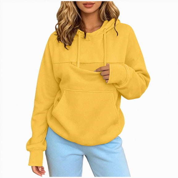 CAUYDY Pet Pouch Hoodie for Women, Kangaroo Pocket Sweatshirt Cuddle Pouch Dog Carrier Hoodie with Pet Pocket Yellow Sizes M
