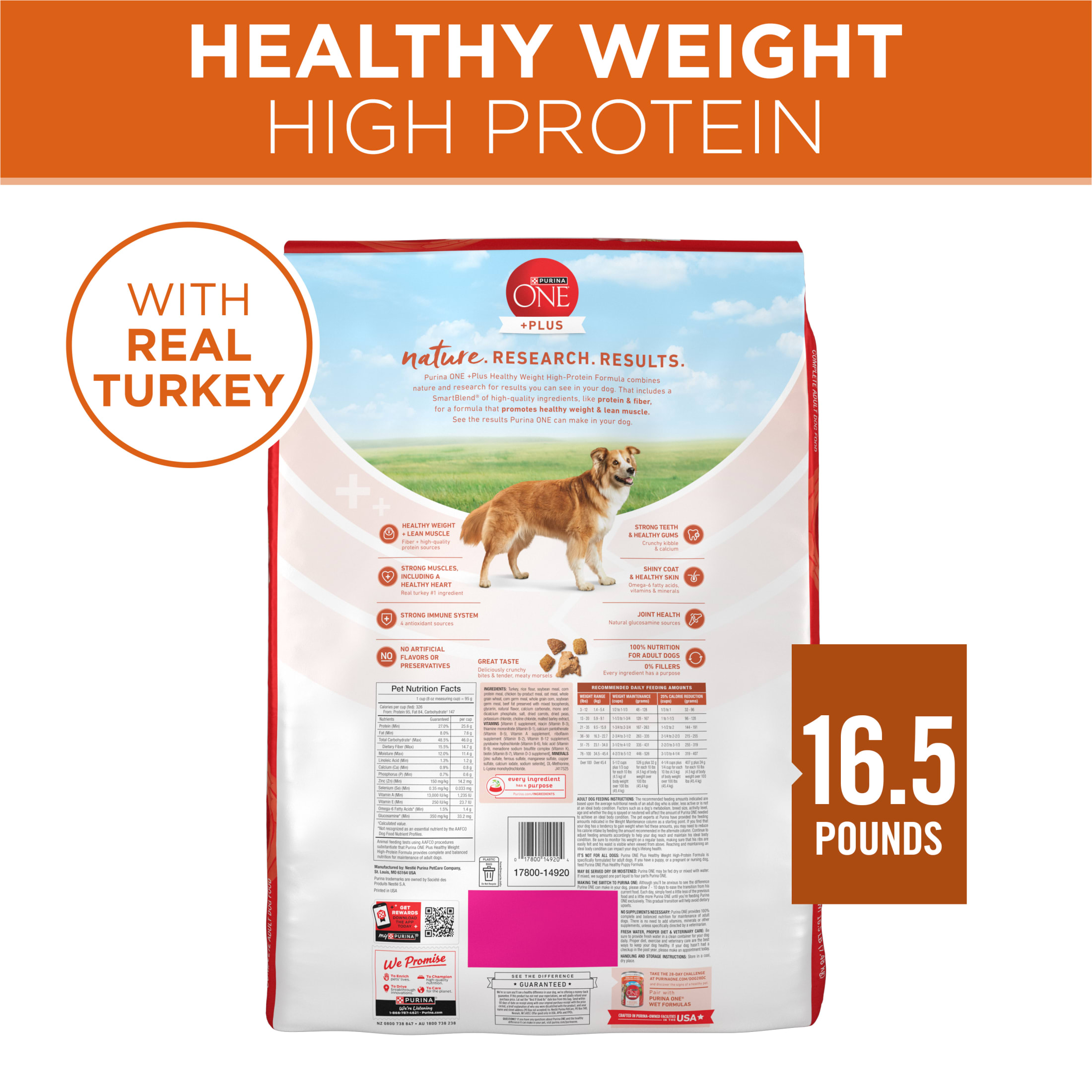 Purina One Plus High Protein Healthy Weight Dry Dog Food, 16.5 lb photo 7