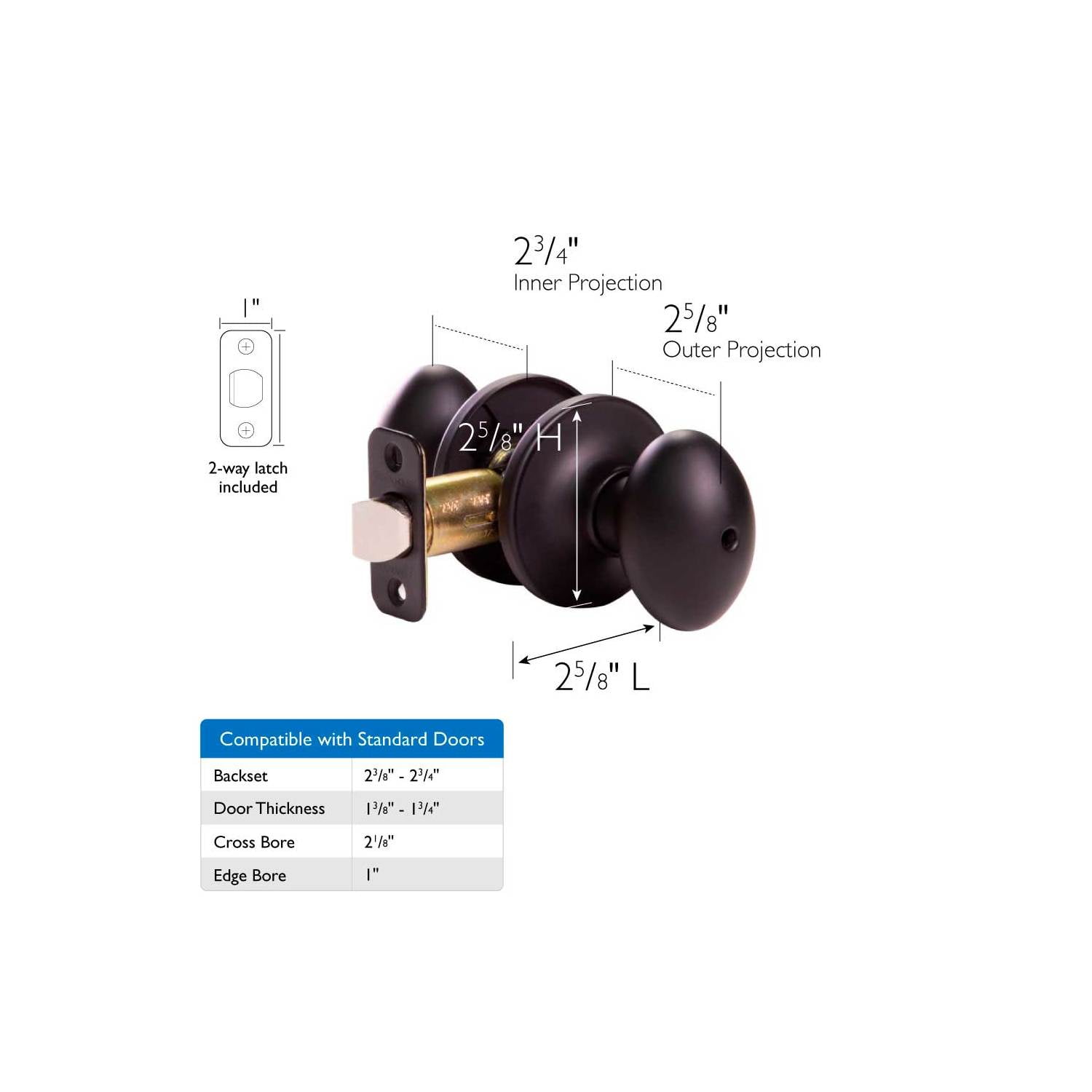 Design House Egg Privacy Bed and Bath Door Knob, Matte Black