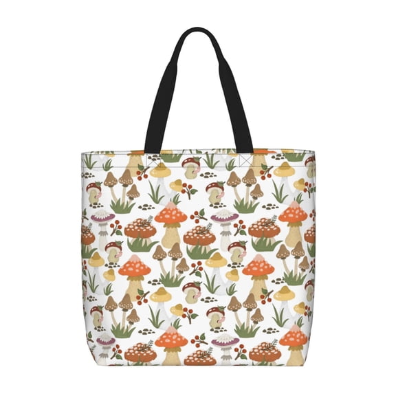 Defioc Mushrooms Pattern Tote Bag for Women,Large Capacity Tote Bag with Zipper Casual Shoulder Handbags Shopping Bag