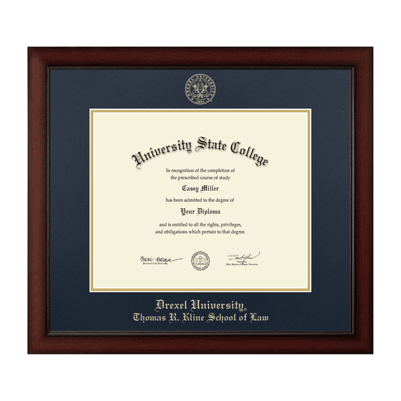 Framerly - Drexel Law Diploma Frame with Navy and Gold Mat