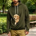 thumbnail image 5 of Mifsaly Mens Kangaroo Pouch Hoodie Long Sleeve Hooded Sweatshirt Dogs Cats Pet Carrier Animal Holder Pullover Army Green,L, 5 of 7