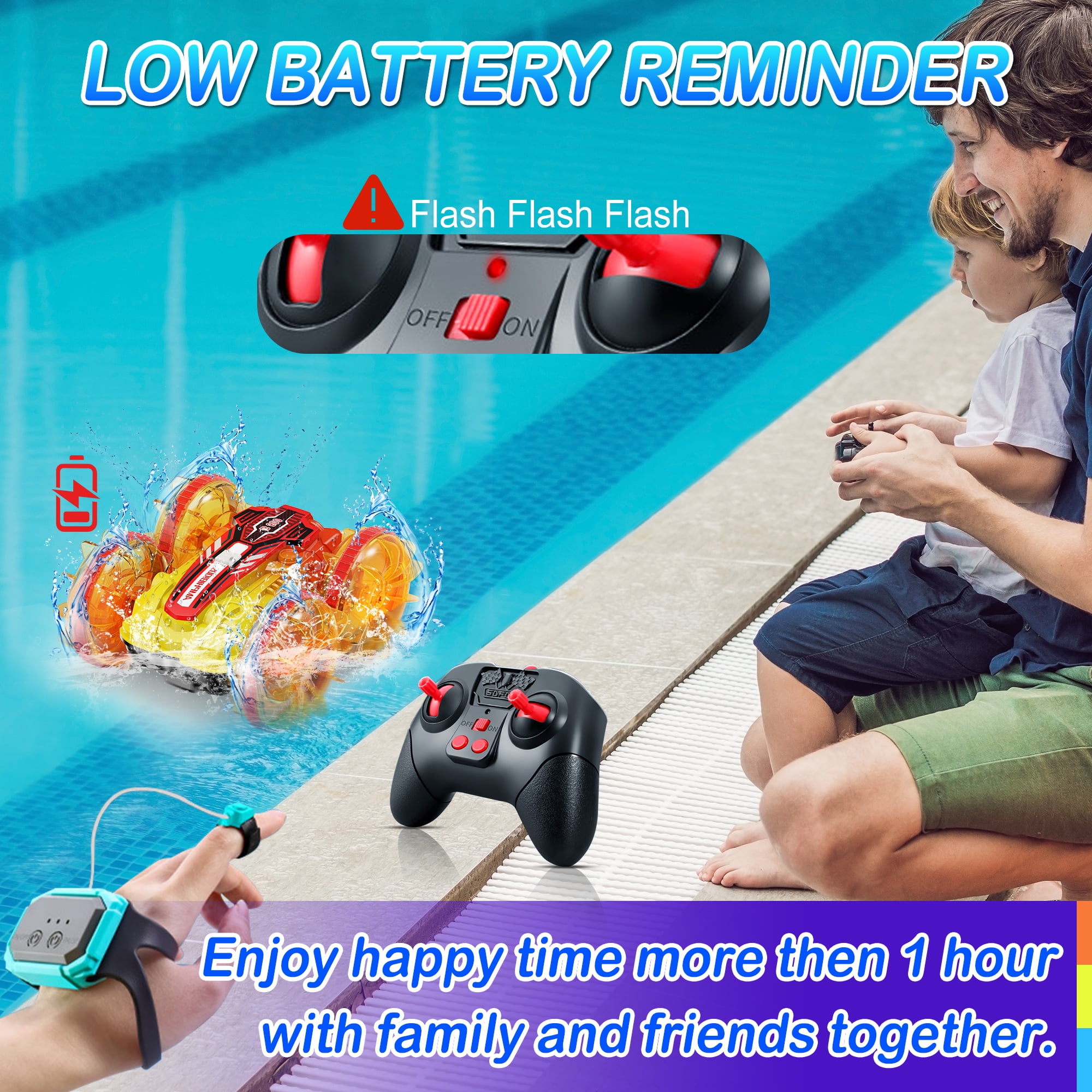 UUGEE Remote Control Cars, RC Car Boat Toys for Boys Kids, 2.4GHz 4WD Gesture 360° Rotating Drift Amphibious RC Stunt Car with LED Lights, Christmas Birthday Gifts for 8+ Year Old