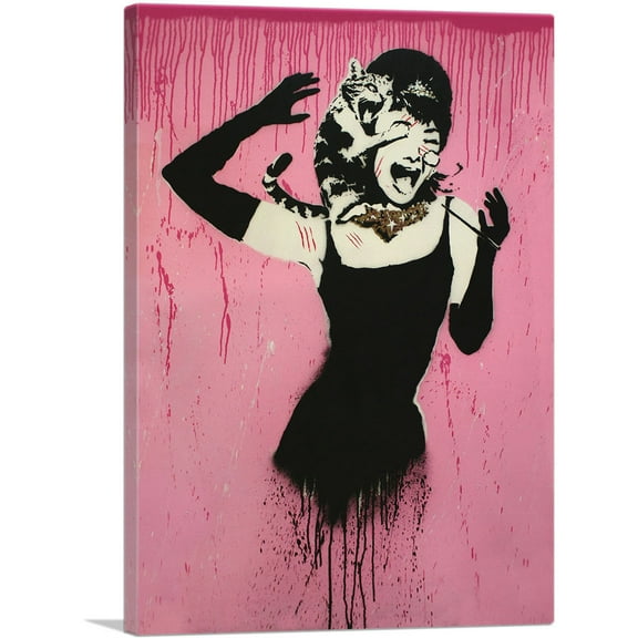 ARTCANVAS Audrey Hepburn Attacked By Cat Canvas Art Print by Banksy - Size: 26" x 18" (1.50" Deep)