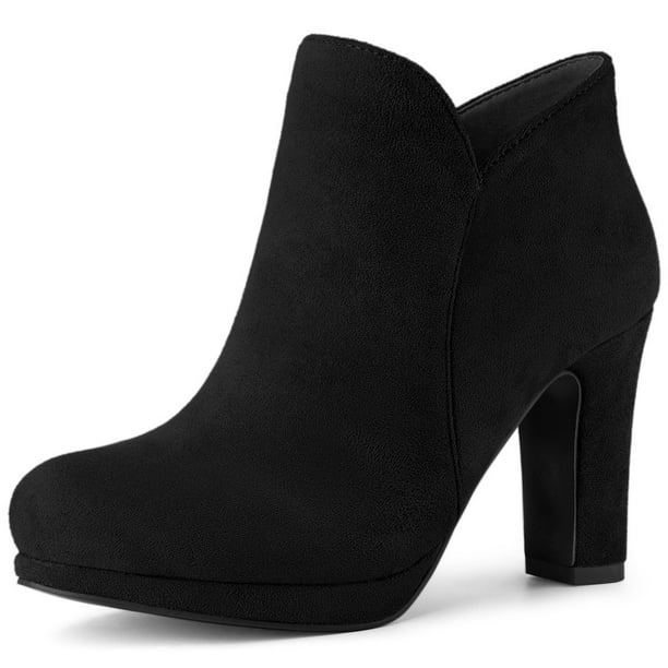 Botas Tobillo Tacón Grueso Punta Redonda Negro 23.5cm