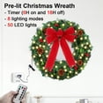 thumbnail image 2 of 24" Christmas Wreath with Warm White USB LED String Lights - Prelit Door Wreath - Red Berries - Christmas Decor for Indoor & Outdoor, 2 of 7