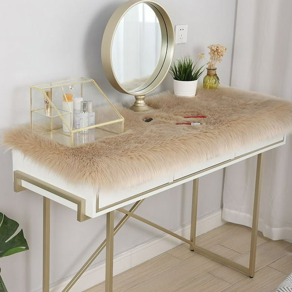 ERDOUY Solid Color Plush Table Runner,Faux Sheepskin Decorative Shaggy Dresser Scarf,Not-Slip Desk Pad Food for Christmas Weddin,Luxury False Fur Dresser Tablecloth-Rose 40x40cm(16x16inch)