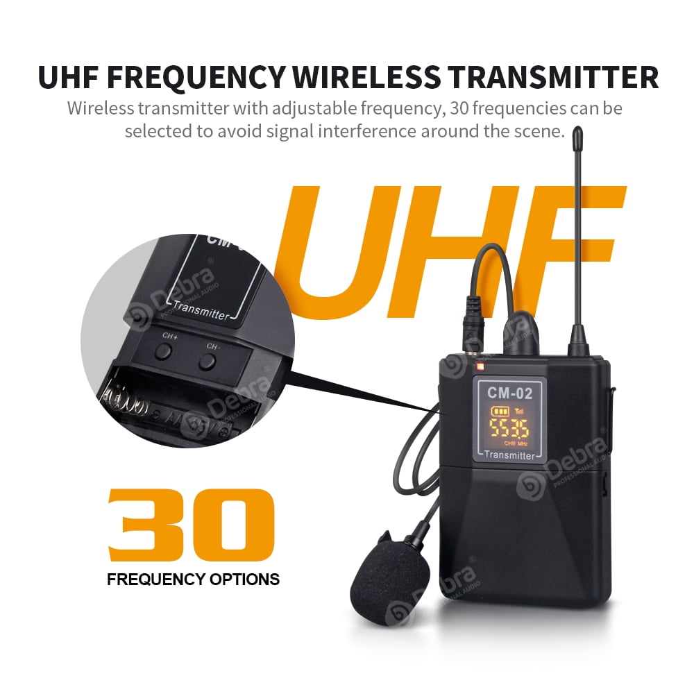 D Debra Audio CM Series UHF Wireless Lavalier Microphone with 30 Selectable Channels for DSLR Camera Smart Phone Interview Live Recording (CM-02 Dual Mics)