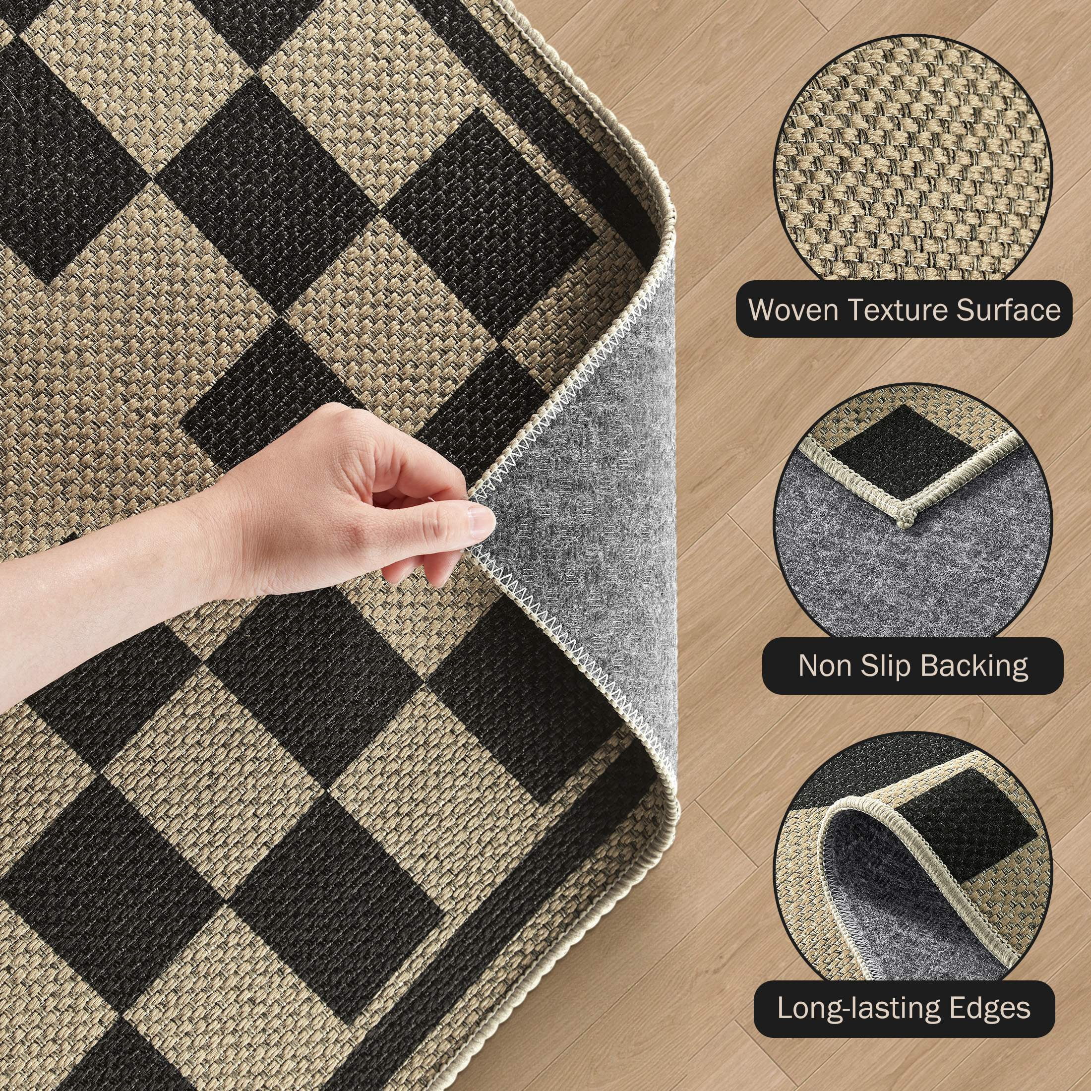UERMEI 5x7 Area Rug for Living Room: Washable Non Slip Jute Look Carpet Low Pile Farmhouse Rug for Bedroom Under Coffee Table Dining Room - Geometric Brown