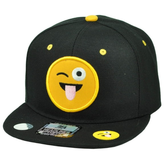 Emoji Tongue Out Face Crazy Emoticons Text Symbol Snapback Hat Cap Flat Bill