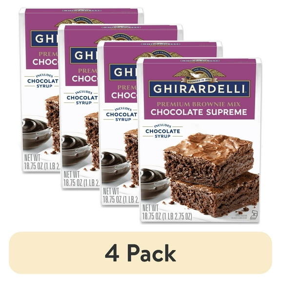 (4 pack) GHIRARDELLI Chocolate Supreme Premium Brownie Mix, Includes Chocolate Syrup, 18.75 oz Box