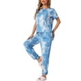thumbnail image 4 of INSPIRE CHIC Women's Pajamas Set Soft Sleepwear Tie Dye T-shirt with Pants Sweatsuit Outfits with Pocket S Blue, 4 of 6