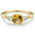 thumbnail image 3 of Gem Stone King 10K Yellow Gold Yellow Citrine and White Topaz 3-Stone Ring for Women | 1.08 Cttw | Round 6MM | Gemstone November Birthstone | Size 8, 3 of 6