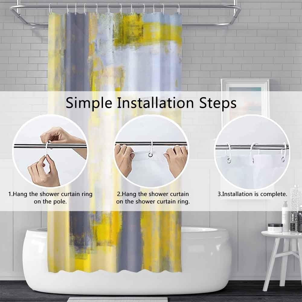 Yellow Shower Curtain for Bathroom Abstract Yellow Gray Watercolor Shower Curtain Set with Hooks Contemporary Oil Panting Fabric Waterproof Shower Curtains 72x72inches